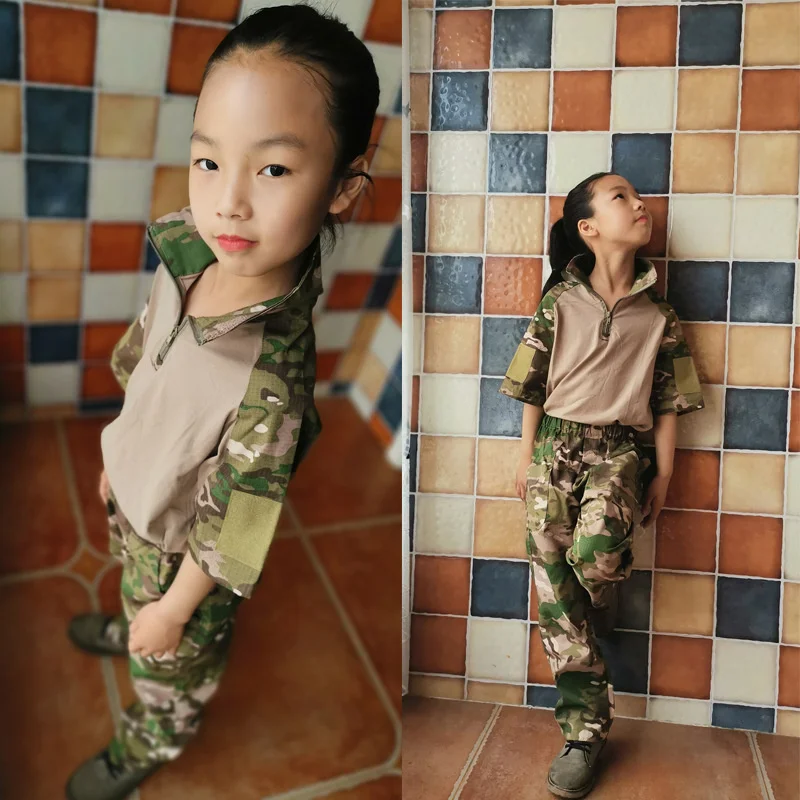 Zomer Kinderen Kikker Kleding Cs Training Tactische Combat Camouflage Shirt Hoed Kids Buitenshuis Kamperen Wandeljacht Sets