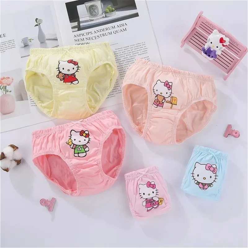 5 pezzi mutandine per bambini per ragazze carino HelloKitty slip per ragazze morbido cotone traspirante Kawaii Cartoon biancheria intima per bambini mutandine slip - immagine 2