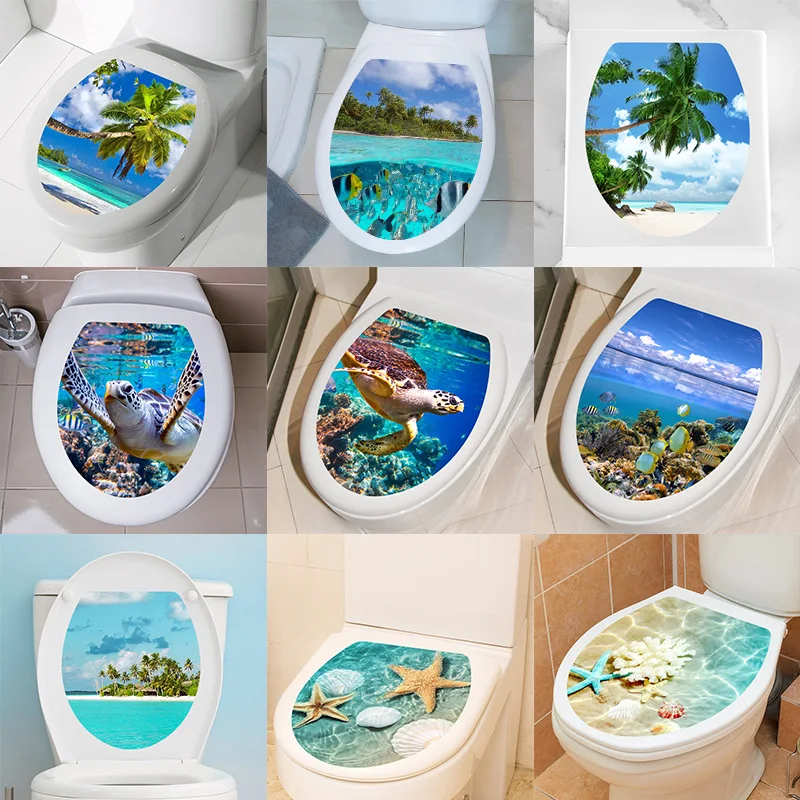 

Bathroom Decals Toilet Sticker DIY Undersea Animal Pattern Bathroom Decor 3D Toilet Seat Sticker PVC Art Wallpaper Removable