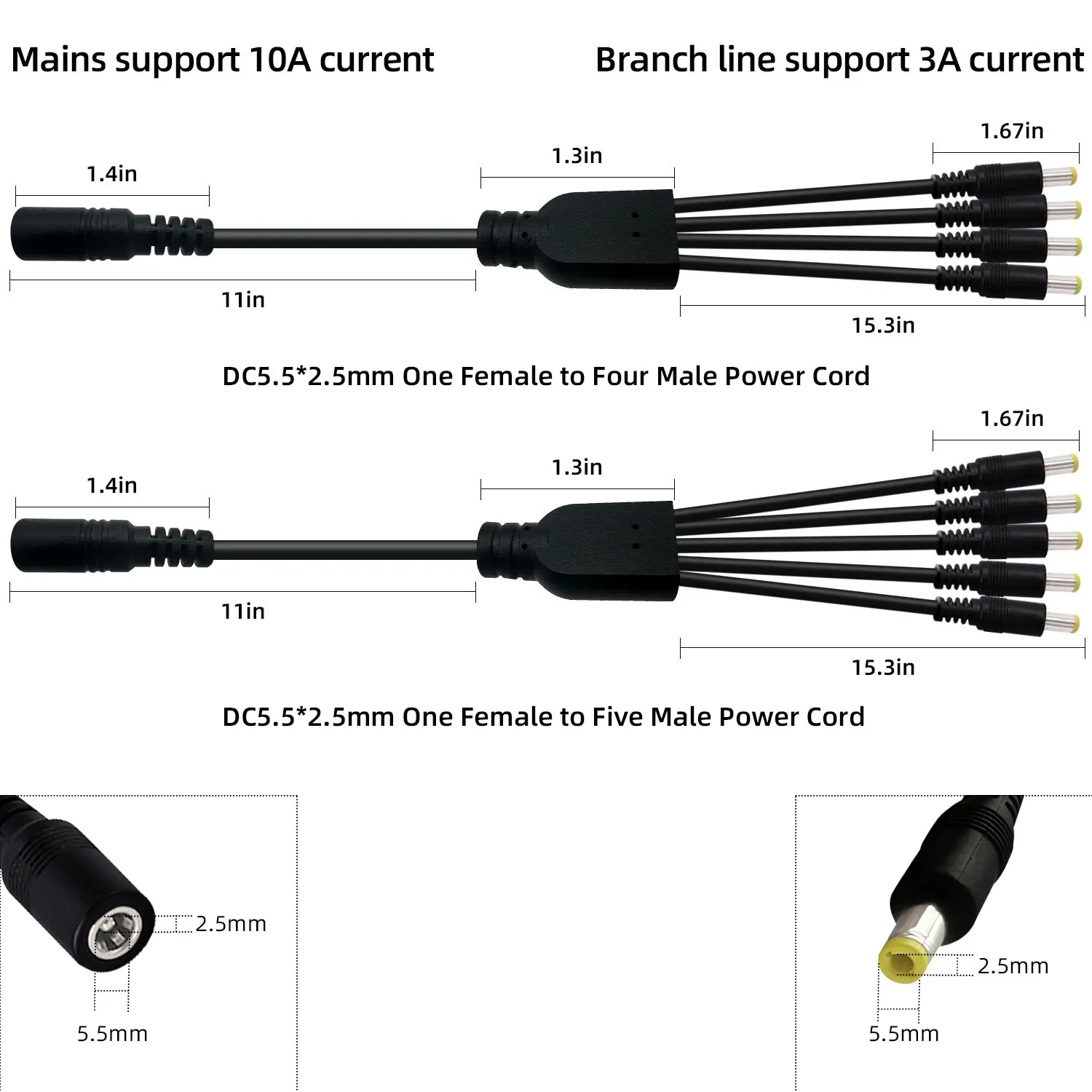 DC5.5×2.5mm Power Splitter Cable 1 Tow 2/3/4/5/8/10 Power Splitter for 19V 24V Surveillance Camera/Router Equipment DC Cable 3