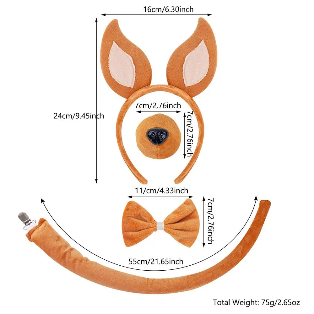 Animal Ears and Tail Set Holiday Masquerade Headband Nose Tail Bow Tie Dog Cosplay Costume for Kids and Adults masquerade mask game cosplay props costume headband animal costume set
