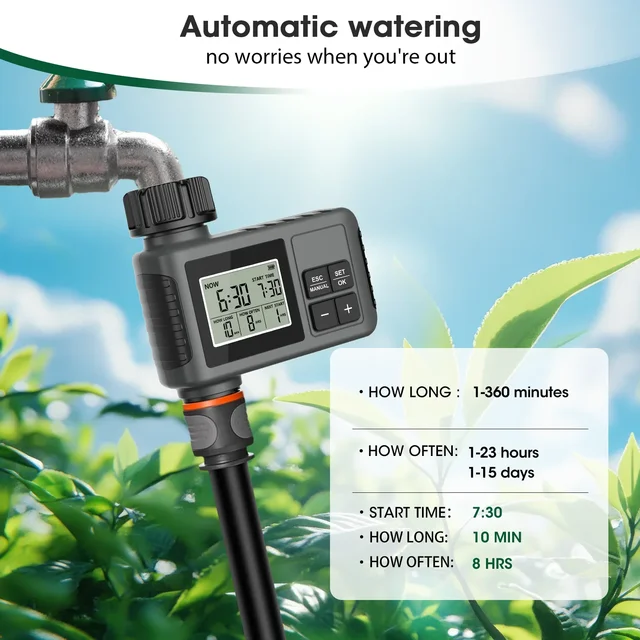 Smart Digital Water Timer Garden Timing Irrigation Automatic Waterproof Watering Device Watering Controller IPX5 LCD Display 5