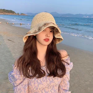 Folding Straw Hat Women's Summer Outing Sun Visor Holiday Cool Hat Seaside Beach Hat Tide Summer Hats