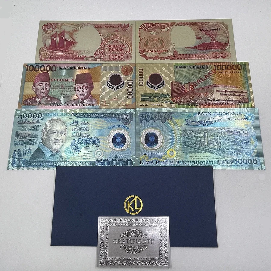 10 Pz/Lotto Bella Banconota In Oro Colorato Indonesiano 100 100000 50000 Banconota In Oro Da Rupie Per Una Bella Collezione Regalo Souvenir