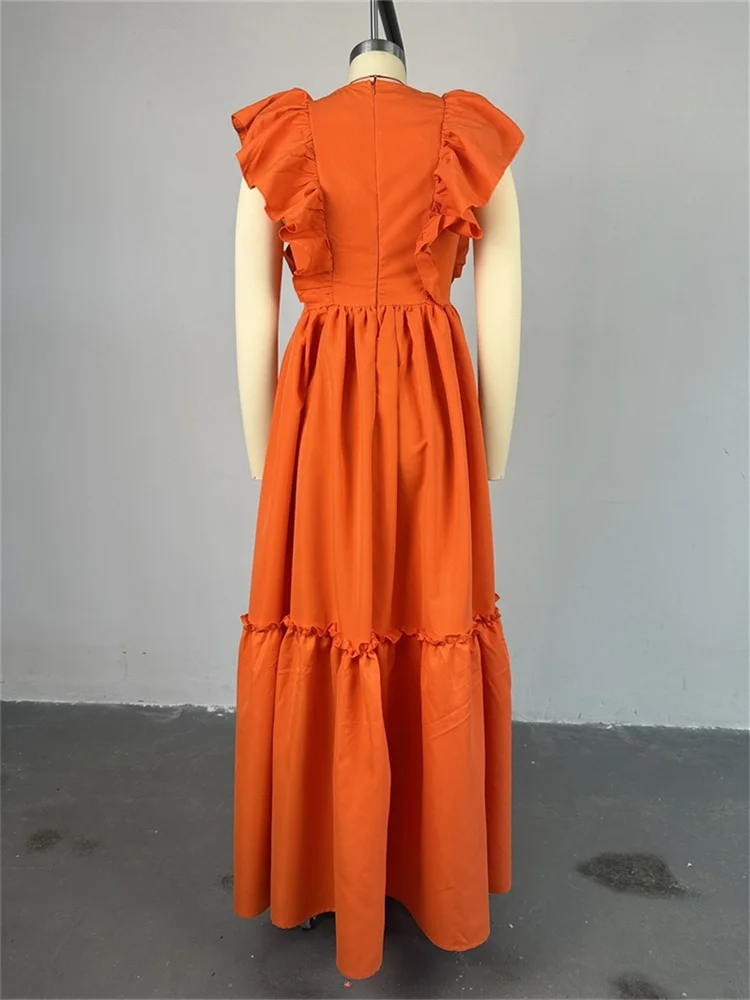 Wmstar Dresses for Women Elegant Leaf Sleeve Solid Casual Party Long Swing Dress New Summer Clothes Wholesale Dropshipping 2024