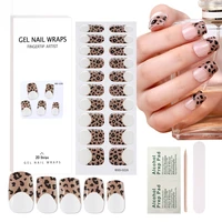 French Leopard Print Semi-Cured Gel Nail Wraps Adhesive Waterproof Long Lasting Gel Nail Stickers Harden In UV Lamp Need 1