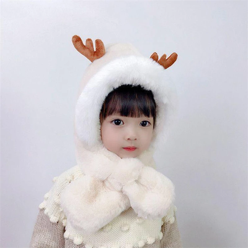 Winter baby fur scarf hats cartoon hooded boys girls bunny cap beanies children kids warm plush earflap bonnet hat for newborns