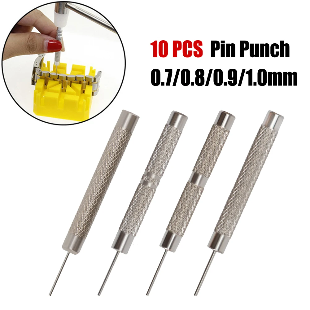 10 Pcs Iron Pin Punch 0.7-1.0mm Watch Strap Belt Bracelet Remover Adjust Gadget For Riveting Jewelry Repairing Hand Manual Tools