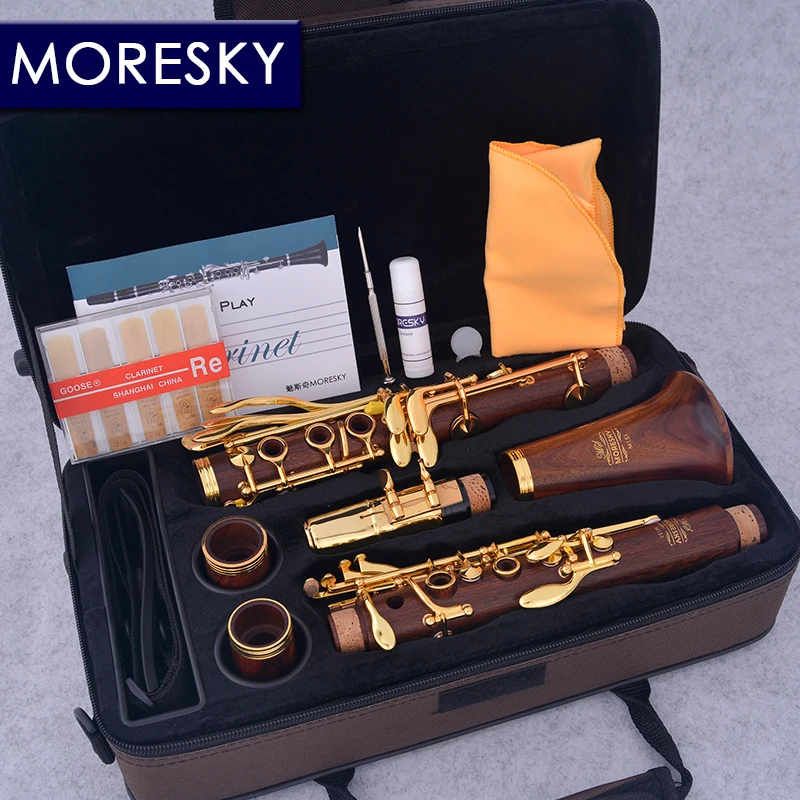 MORESKY Red Wood Professional Clarinet Rosewood bB Gold-plated 18/17 Keys Sib Klarnet M15