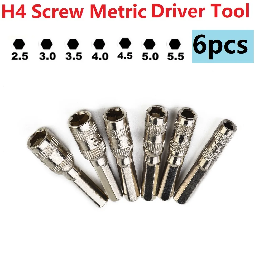 

6pcs Hex H4 Screw Metric Driver Tool Drill Bit 2.5/3/3.5/4/4.5/5mm Hex Shank Hex Nut Socket 6 Point Hex Socket Hand Tools