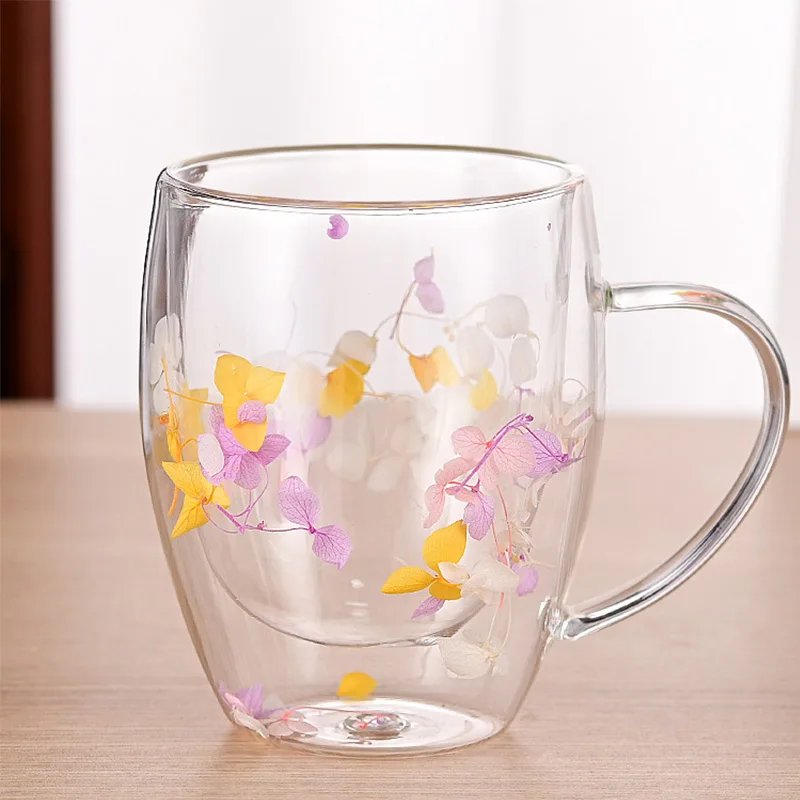 Tasse en verre à double paroi de fleurs séchées, tasse à café isolée, degré  de chaleur, tasse à thé, jus glacé chaud, bière, vin, whisky, 350ml -  AliExpress