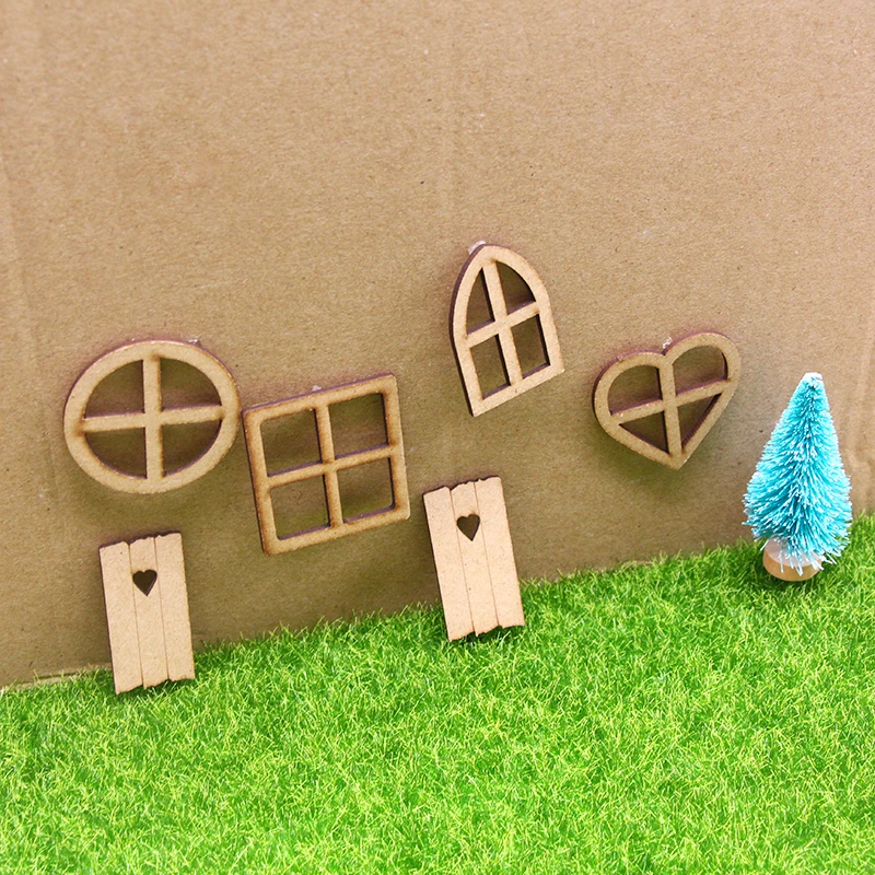 6-teiliges Feenfenster-Set Aus Holz – Miniatur-Ornamente Für Feengarten, Puppenhaus & Deko