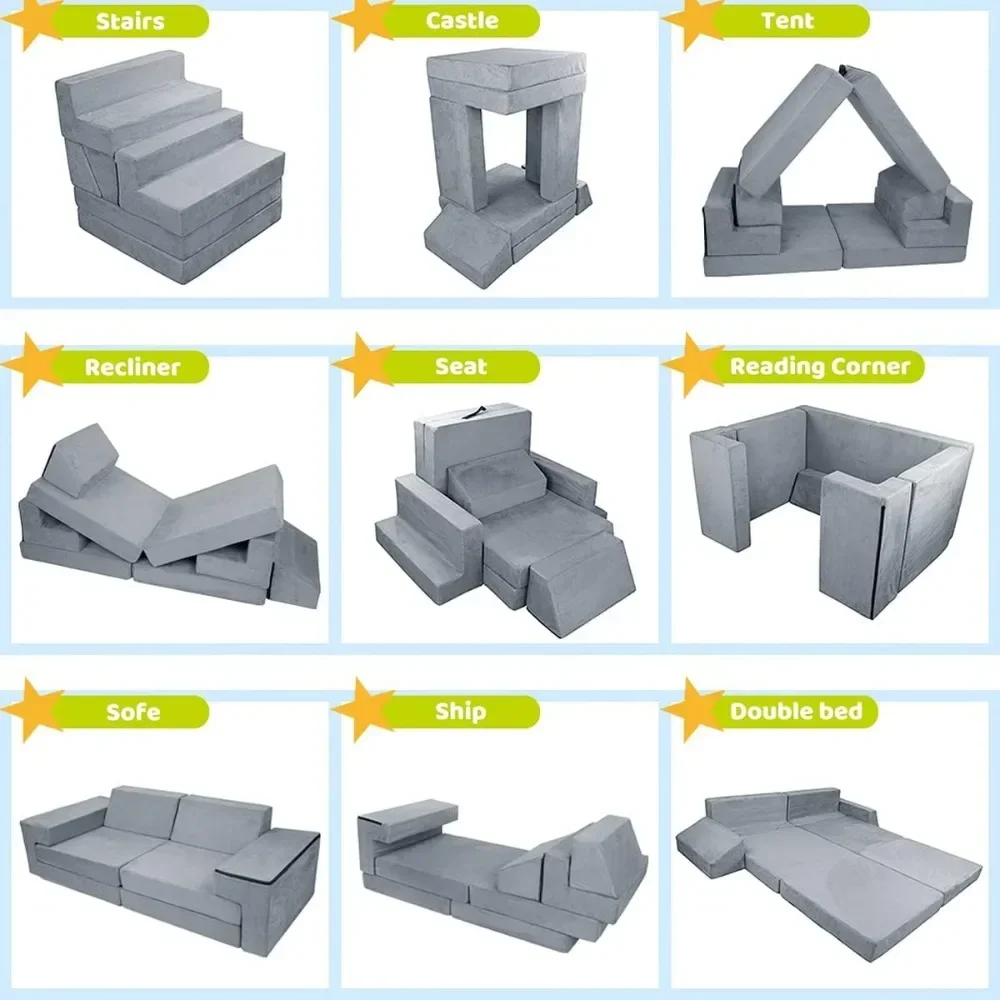 7PCS Kids Play Couch, Premium Modular Kids Play Couch for Toddler Teens, Child Sectional Sofa