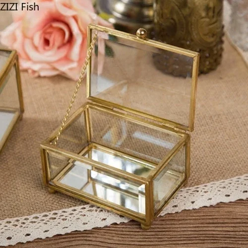 Creative Nordic style Home Dressing table organization Glass jewelry storage box Retro decoration Jewelry display Transparent 3