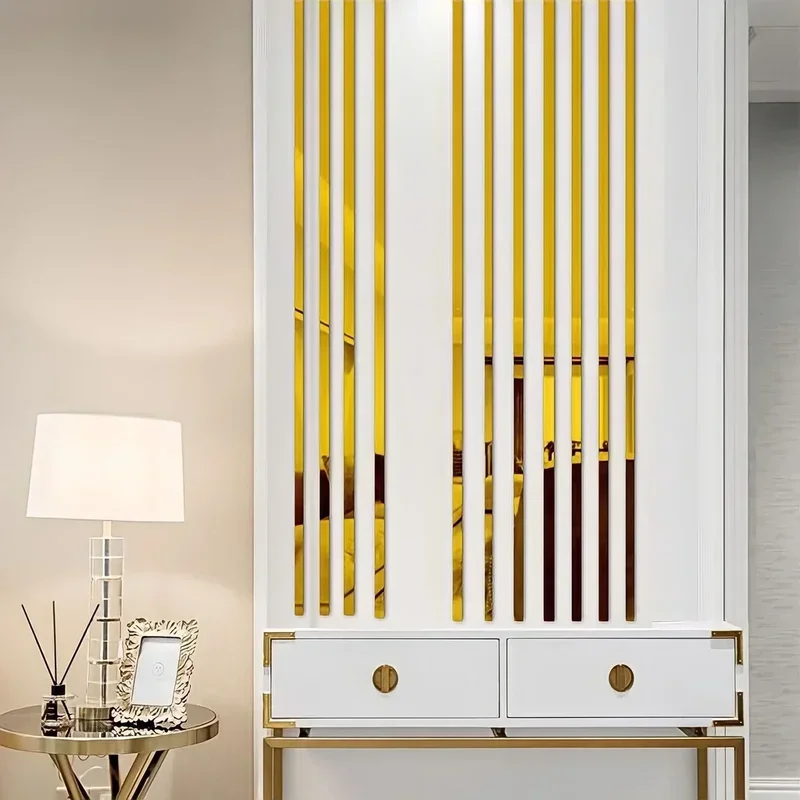 Wall Sticker 1 Roll Gold Stainless Steel Flat Decorative Lines Titanium Wall Ceiling Edge Strip Mirror Living Room Decoration