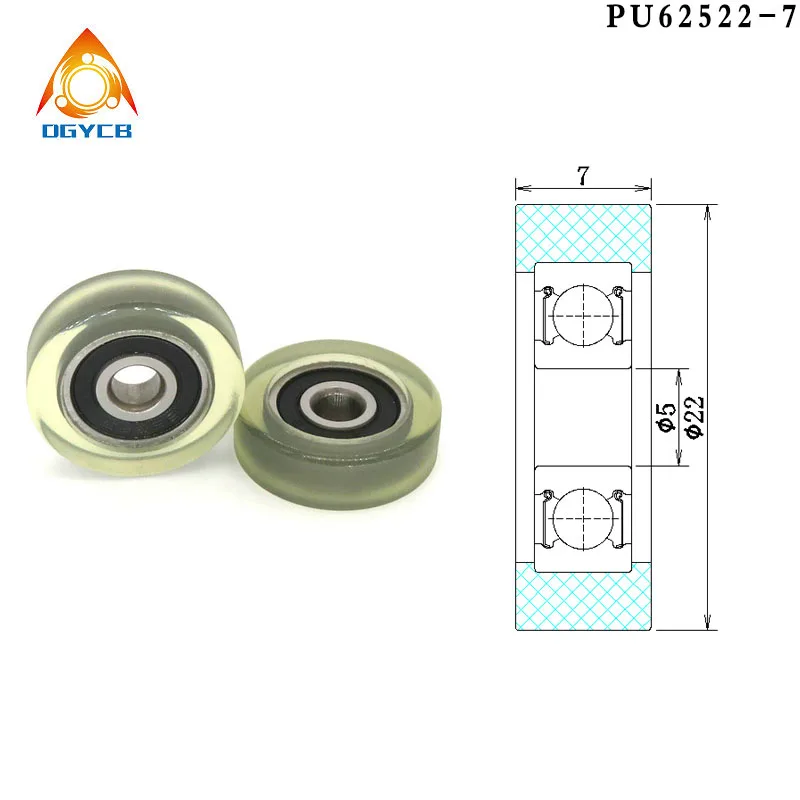 

1pcs 5x22x7 PU Coated Bearing Pulley Wheel Bearing PU62522-7 22mm Diameter 5mm Bore Soft Rubber Polyurethane Pulley 5*22*7