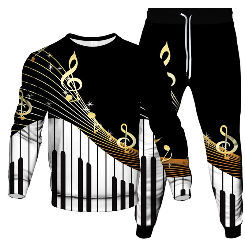 Musical Symbol Piano Violin Fader Audio Mixer Print Men Women Tracksuit Sweatshirt Jogging Pants 2 Piece Set Man Clothing Suit 2