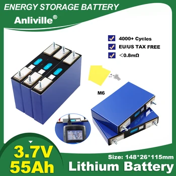 Batteria al litio da 3,7 V 55 Ah, oltre 4000 cicli, per power bank fai-da-te 12V 24V 48V, camper, campeggio, dispositivi outdoor, batterie per motori di e-scooter
