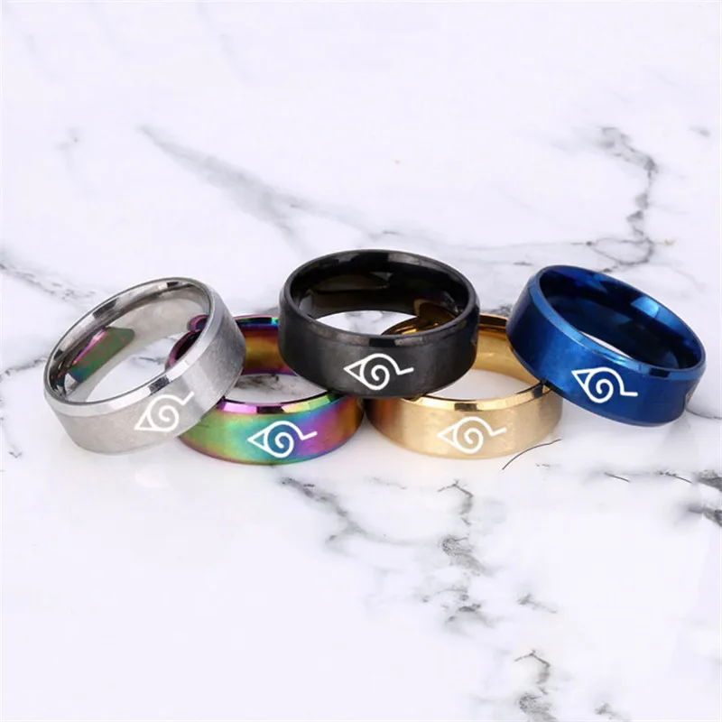 Stainless Steel Naruto Anime Rings For Women Men Black Blue Silvery