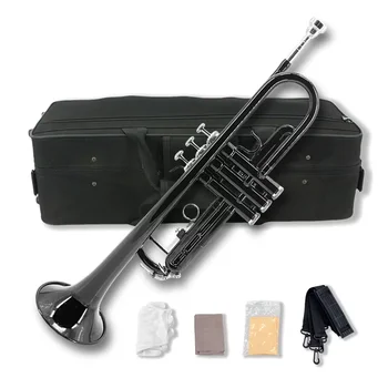 yinfente black color Bb Standard Trumpet with Case 7C Mouthpiece and Cleaning Kit Nice Tone black case