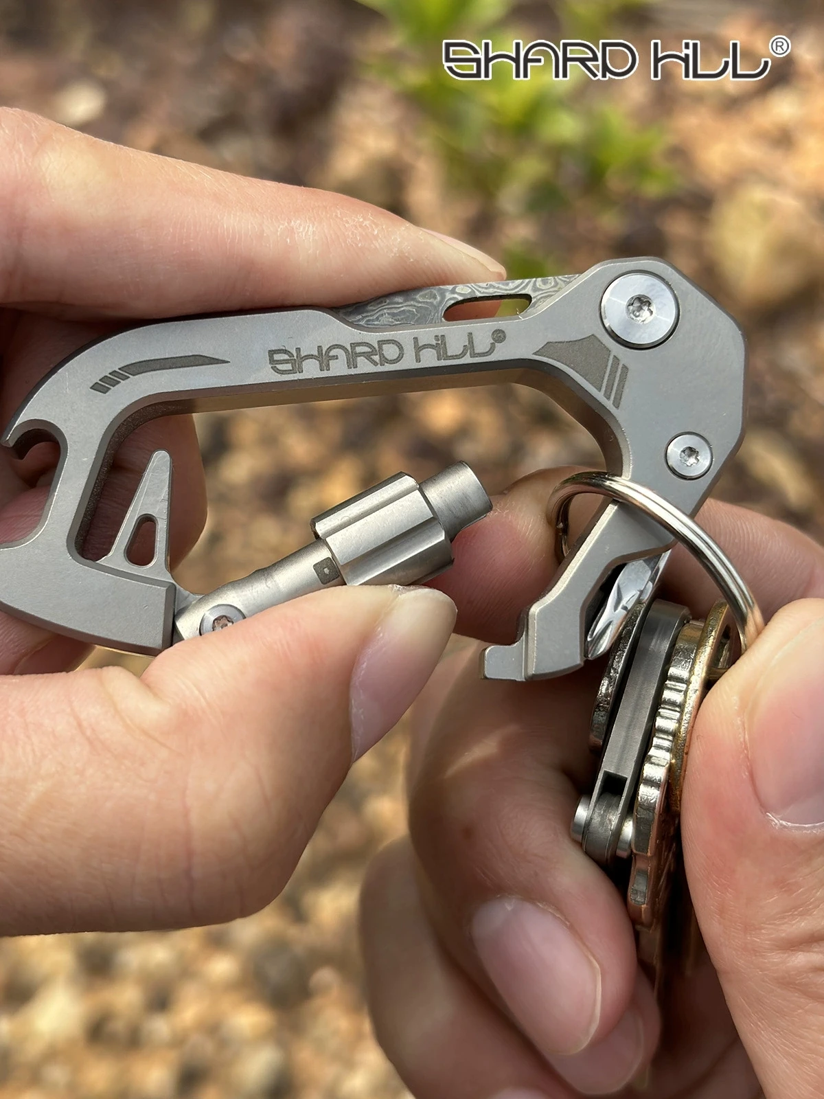 6in1 TC4Titanium Alloy Key Chain Knife Damascus Blade EDC  Bottle Opener Screwdriver Nail Driver Outdoor Tool SH-T2