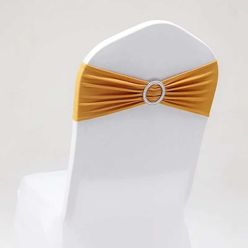 50pcs/lot Stretch Lycra Spandex Chair Covers Bands With Buckle Slider For Wedding Decorations Wholesale Chair Sashes Bow 2