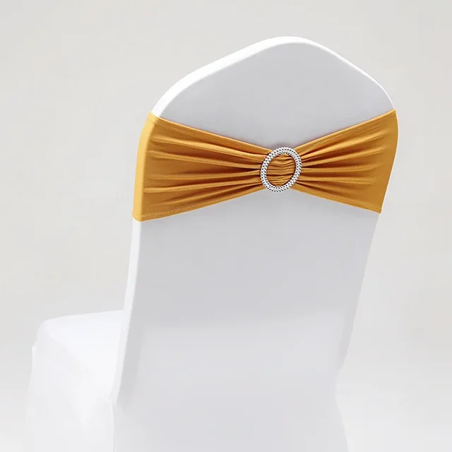 Housses de chaise extensibles en Lycra et Spandex, 50 pièces/lot, bandes avec boucle coulissante pour décorations de mariage, vente en gros, ceintures de chaise avec nœud 2