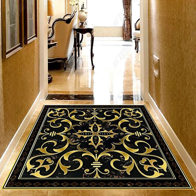 PVC Self-Adhesive Waterproof Floor Mural 3D Stereo Black Golden Pattern Marble Floor Wallpaper Living Room Hotel Floor Stickers lade brass golden carve pattern bb bend альтторн сопрано саксофон