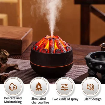 Charcoal Flame Humidifier Aromatherapy Essential Oil Diffuser 300ml Mist Ultrasonic Humidifier for Bedroom Office Night Light 1