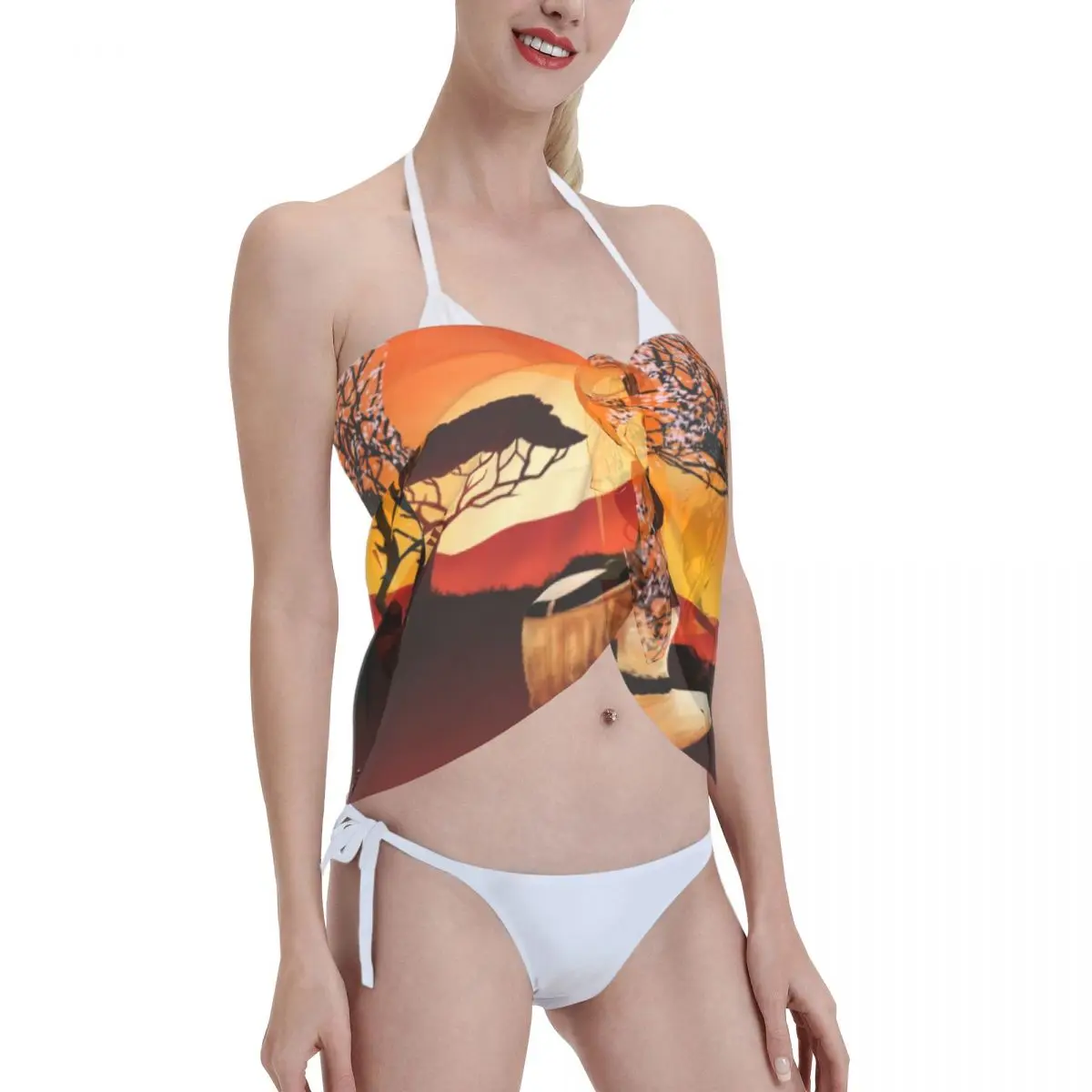 Chiffon Swimwear Pareo Scarf African Sunset Beach Cover Up Wrap Kaftan Sarong Skirt Print Beachwear Swimsuit Bikini Cover-Ups