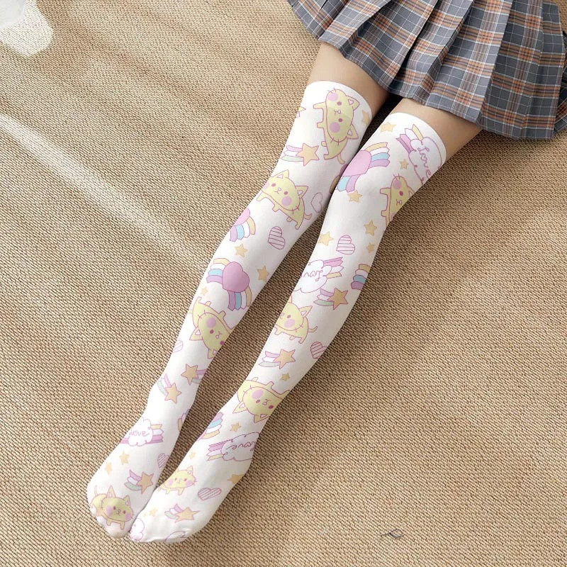 JK Over Knee Stockings Cartoon Lolita Rabbit Cosplay Printed Sweet Breathable Sexy Cat Stockings Girl Accessories Halloween