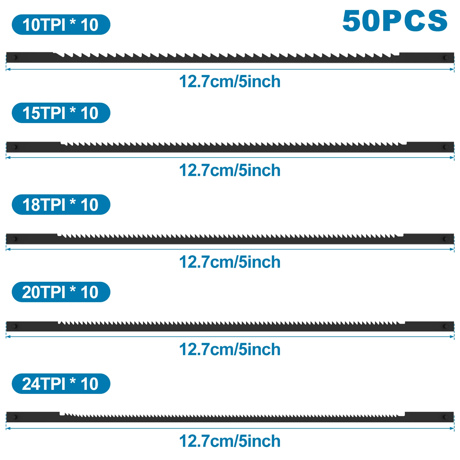 50/60Pcs 5inch Scroll Saw Blade High Carbon Steel Pin End Compatible with 3921 3922 3923 SK5 Woodworking Metal Cutting Saw Blade