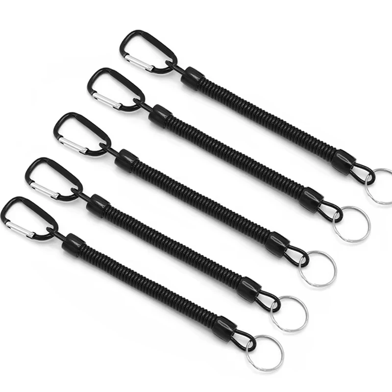 1PC/5PCS 카라비너가 있는 전술용 탄성 스프링 로프 끈, 낚시, 캠핑, 휴대폰 및 키체인용 분실 방지 접이식 코드