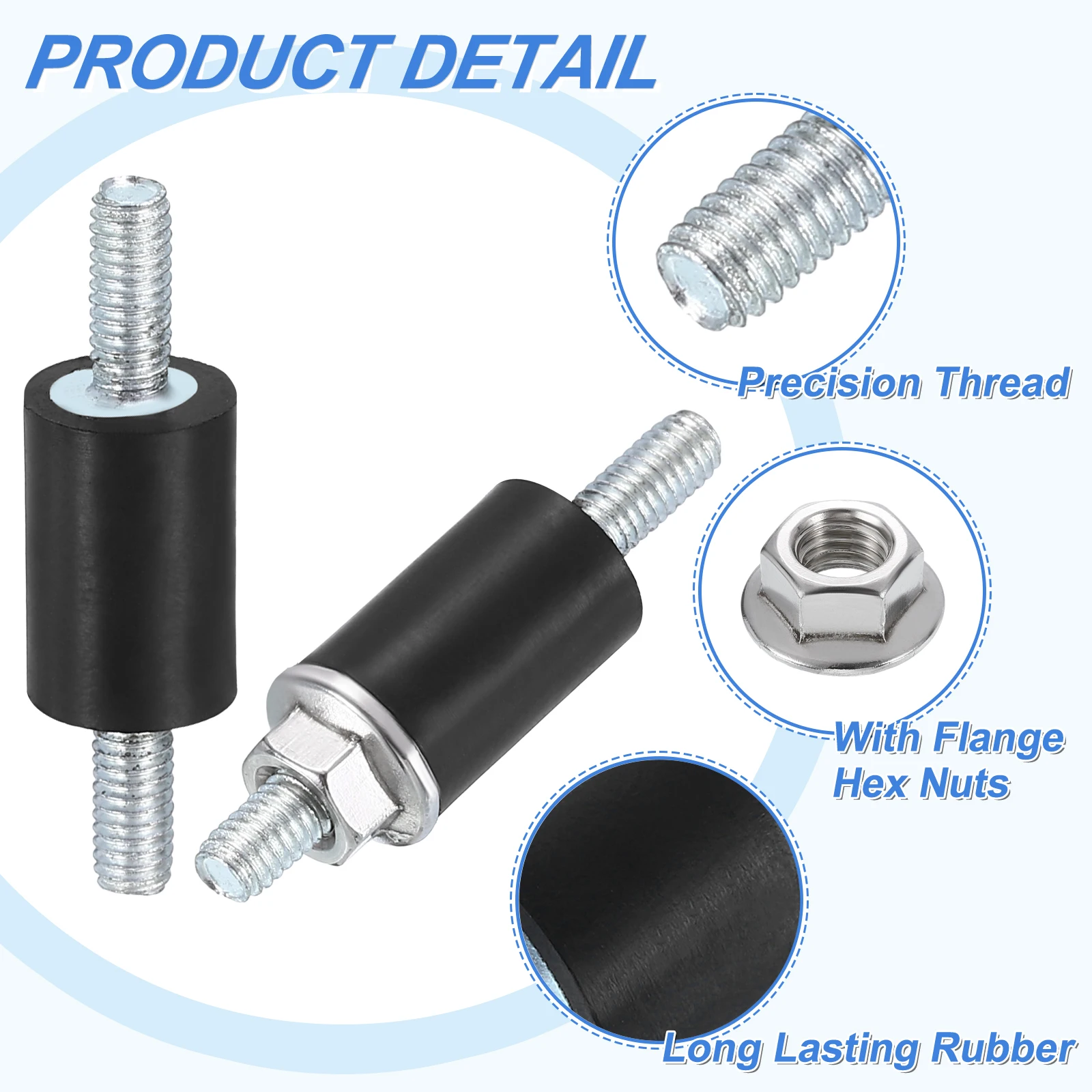 1Set M4 M5 M6 M8 M10 Rubber Mounts Cylindrical Anti Vibration Isolator Studs Shock Absorber Double Studs with Nuts for Generator