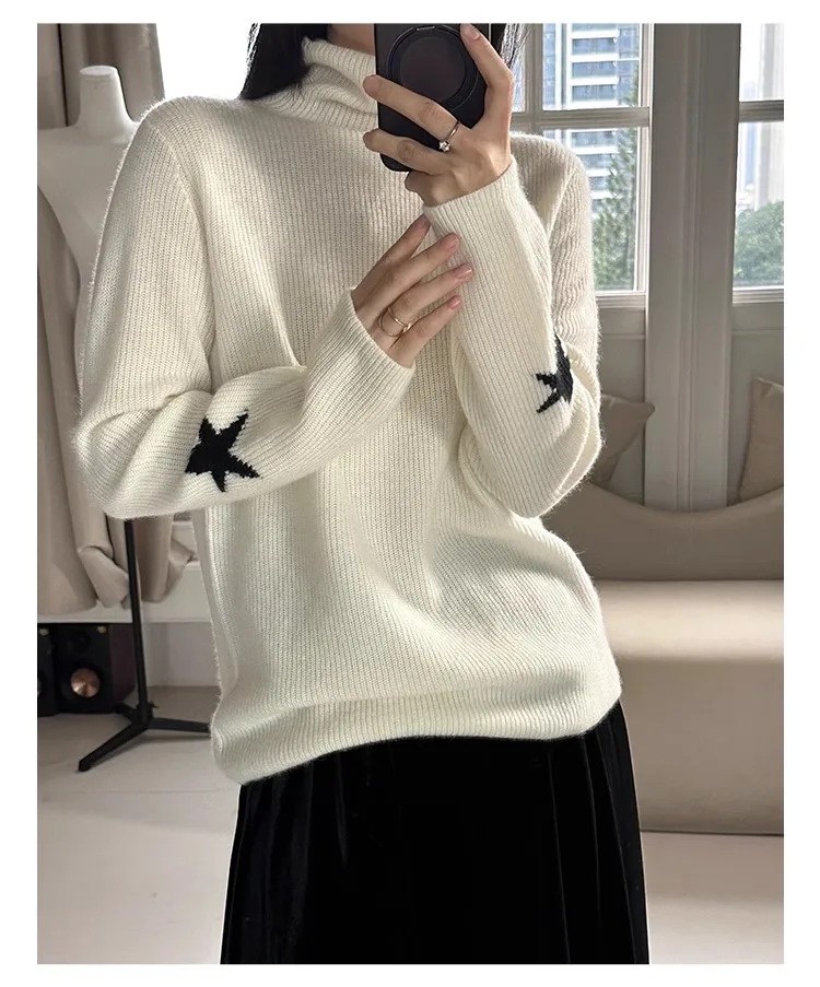 pure-cashmere-thick-high-necked-bottoming-shirt-female-gold-ingot-needle-pile-collar-knitted-cuff-star-sweater