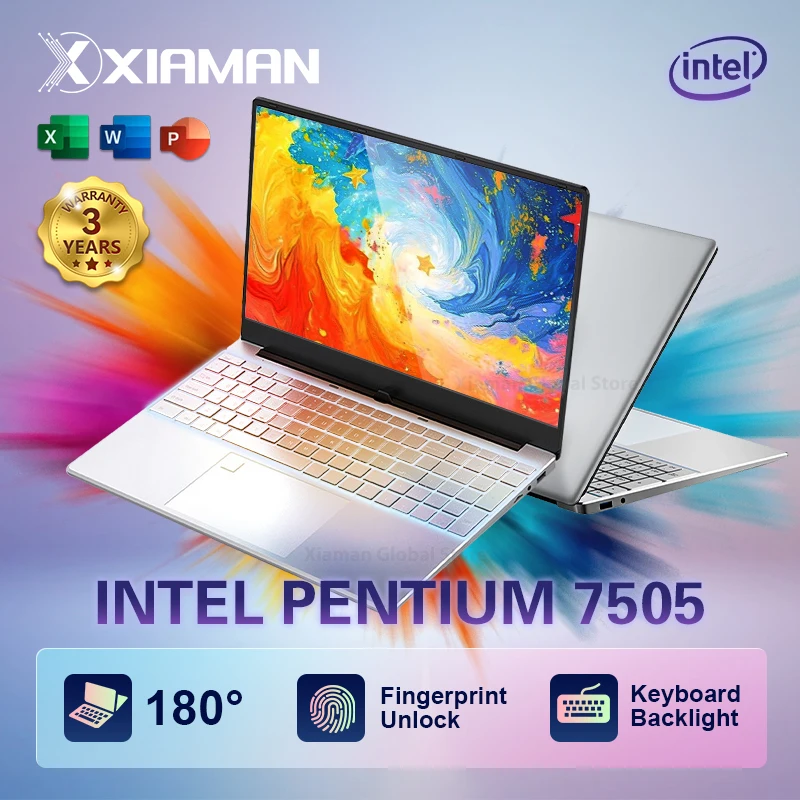 Xiaman 15.6" Portable Laptop Computer intel Pentium 7505 Windows 11 Dual Core Laptops PC Gamer Notebook with Fingerprint Unlock