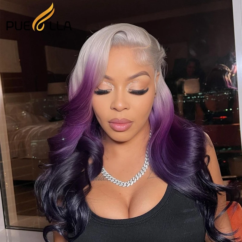 

Ombre Purple Body Wave 13x6 HD Lace Frontal Wig Glueless Lace 5x5 Human Hair Wigs for Women Pre Plucked Remy Wig with Baby Hair