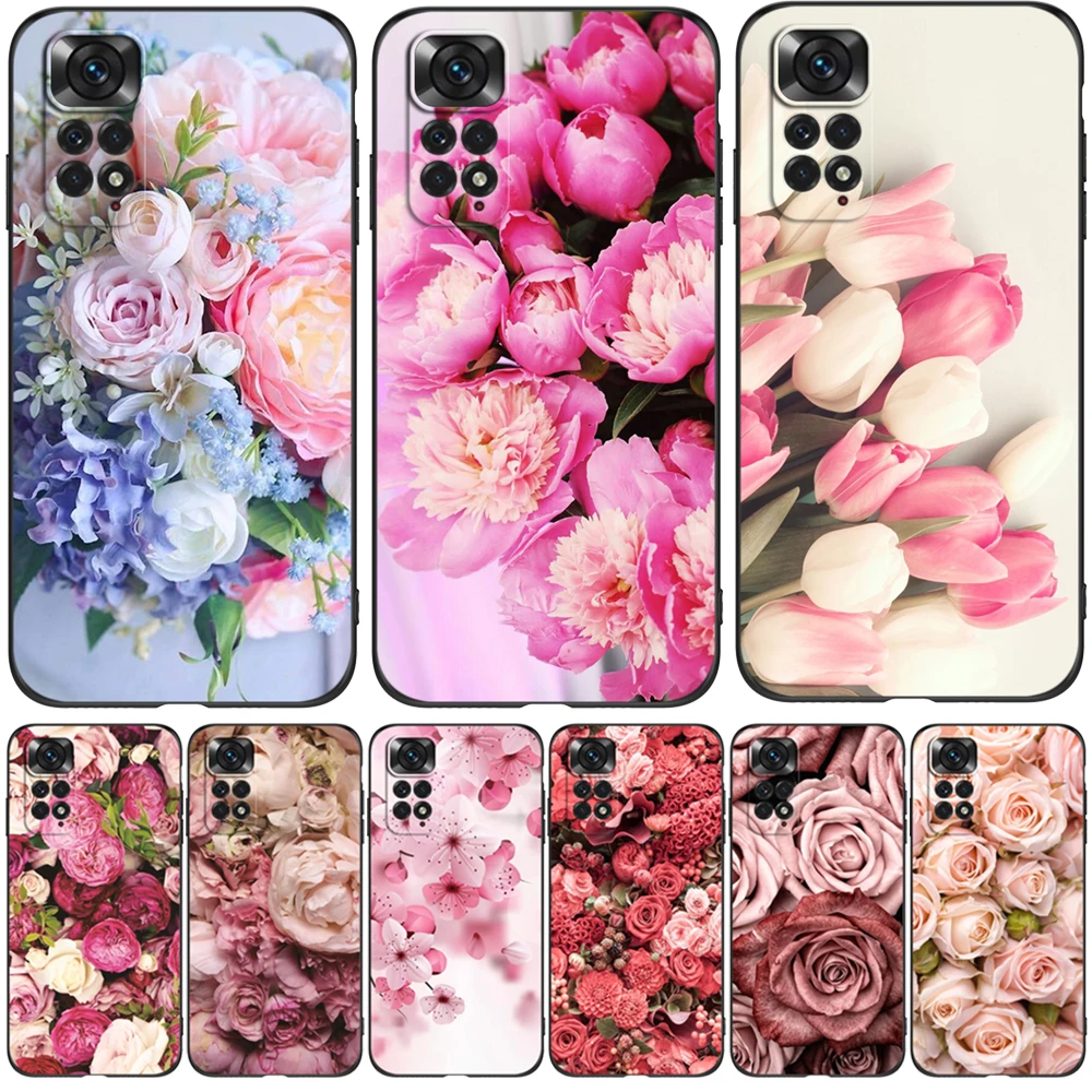 Per Xiaomi Redmi Note 11 Pro 4G 5G Plus Custodia Globale Red Mi Note11 Pro + Cover Per Telefono Custodia In Tpu Nero Flower Rose Peony