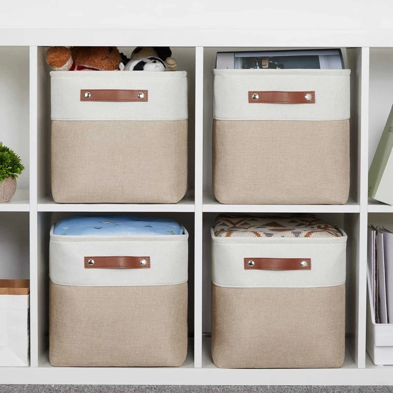 

Promotion! Foldable Storage Square Baskets For Organizing Set Of 4 Fabric Square Storage Bins 13 X13 Collapsible Storage Basket
