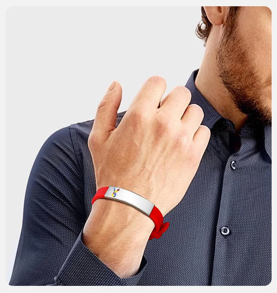 Vnox kostenlos personal isierte Autismus ID Armbänder für Teenager Mädchen Jungen, farbige Puzzle weiche Silikon Armbänder, benutzer definierte Kontakt Name Eis – Detail 6
