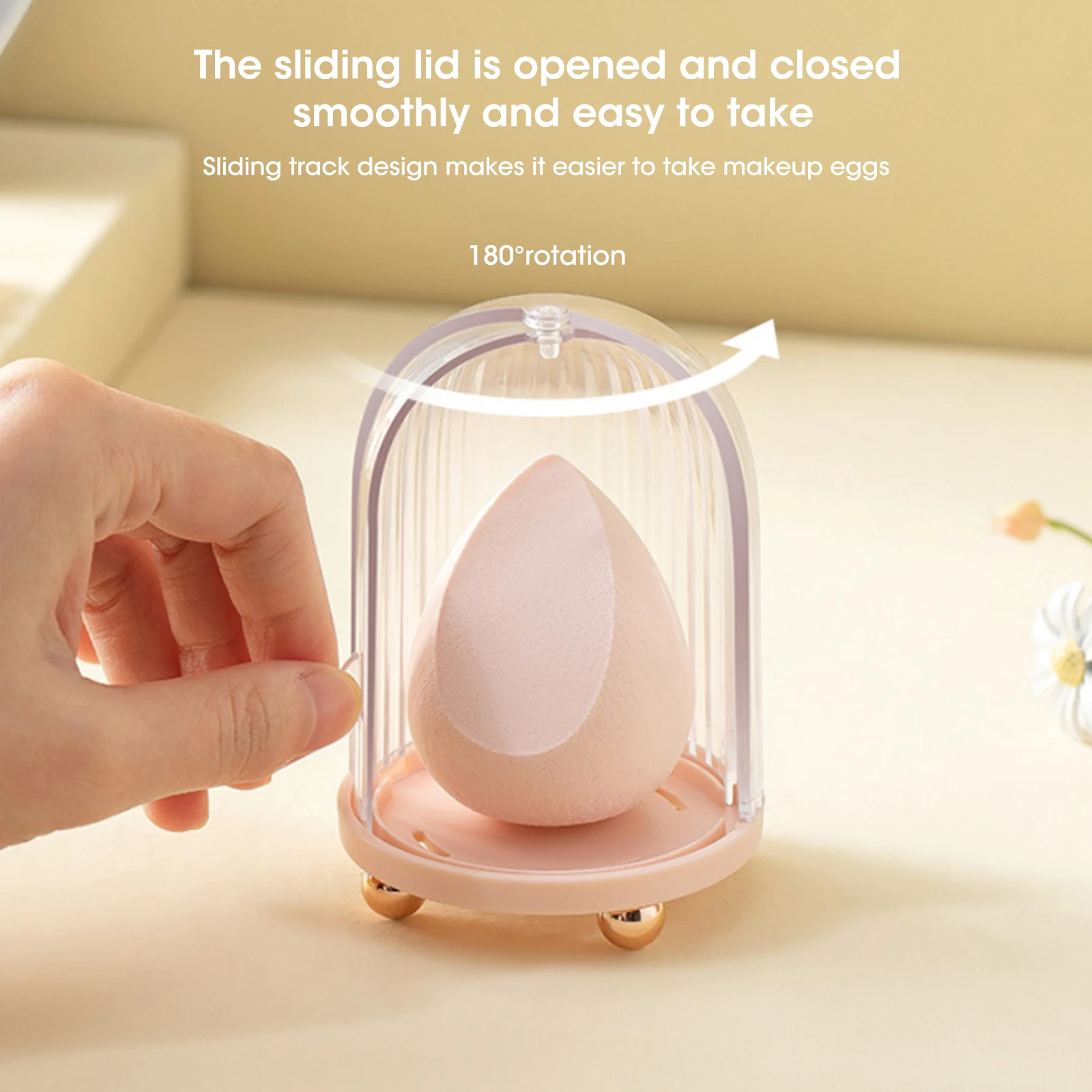 Makeup Organizer Dustproof Makeup Sponge Beauty Egg Bracket with Dryer Cover Cosmetic Organizer Box Gourd Powder Puff Rack Holder Drying Stand Makeup Storage Box Cosmetic Storage Box