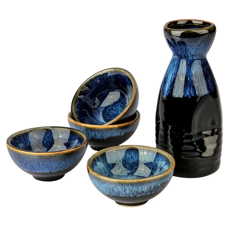 1 Pote de 2 tazas Vintage Cerámica Sake Pot Cops Set Flagon Liquor Cup Spirits Cops Set Japanese Sake Wine Set Color : Style 1 