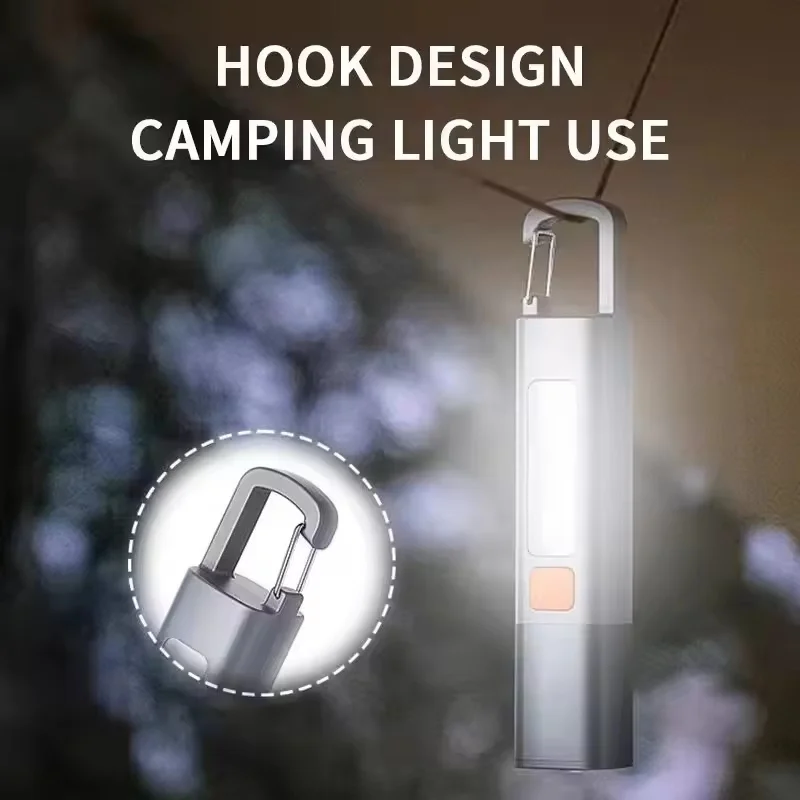 미니 휴대용 LED 강력 조명 ABS 플래시 램프 USB 충전식 후크형 줌 가능 토치 야외 캠핑용 걸이식 비상 램프