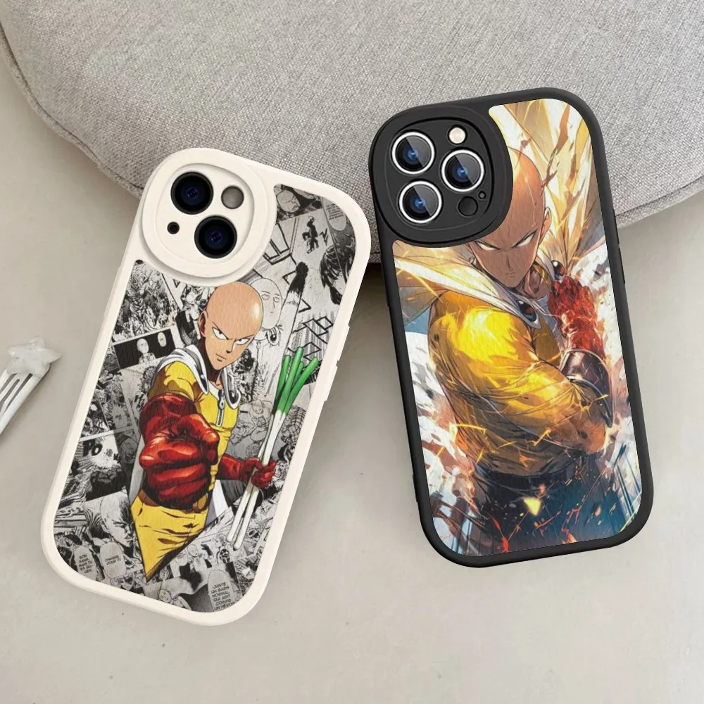 

One P-Punch Man Saitama Phone Case Hard Leather For IPhone 14 13 12 Mini 11 14 Pro Max Xs X Xr 7 8 Plus Fundas