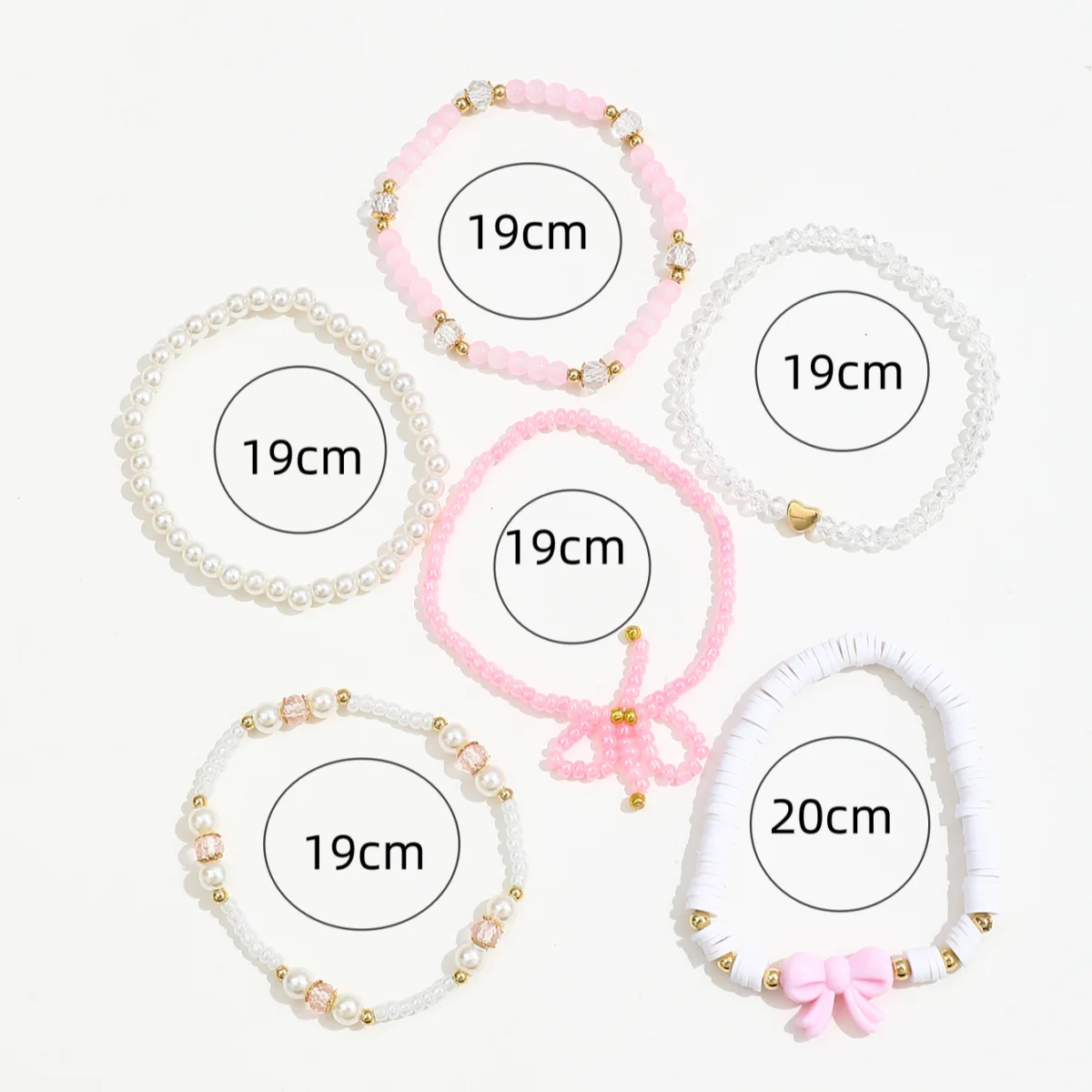 6Pcs/Set European and American Cute Pearl Love Beaded Bow Bracelets Set For Women Simple Design Sweet Jewelry Gifts - 6