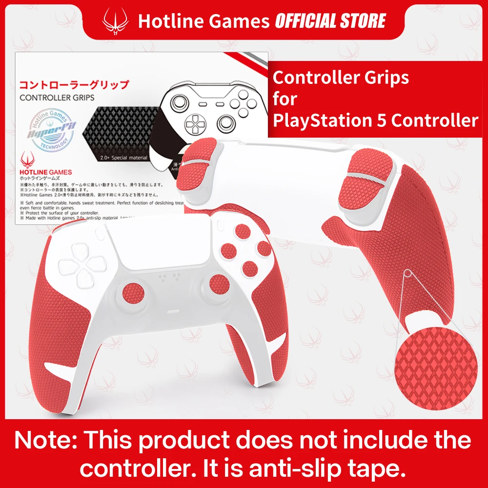 Hotline Games Red Controller Grip Tape Compatibile Con Playstation 5 / Ps5 Dualsense Controller, Antiscivolo, Traspirante