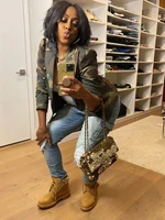 Women’s Camouflage Double Breasted Jacket with Lapel Collar