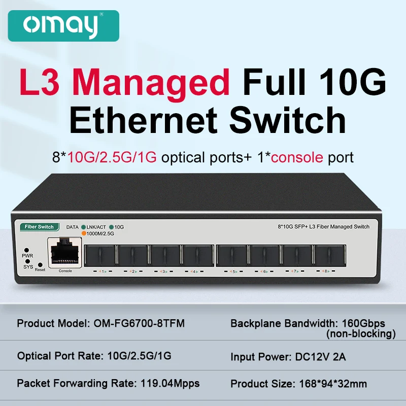 OMAY 8/12 Ports 10G SFP+ L3 Managed Switch Desktop console