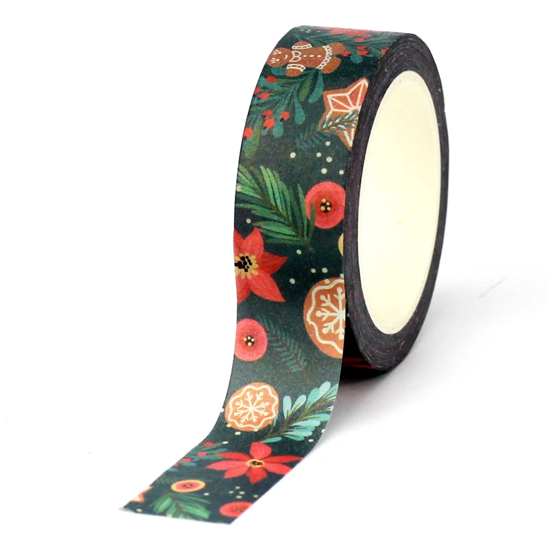 

1PC 10M Decorative Christmas Poinsettia Pine Needles Washi Tape Journal Material and Gift Wrapping Masking Tape Cute Stationery