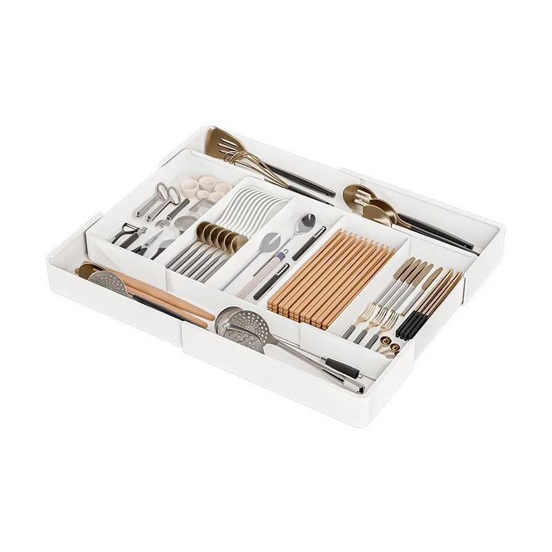 Kitchen Drawer Retractable Storage Box Kitchen Storage Tray Detachable Tray Household Partitioning Organization Box 6